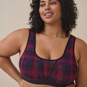 Torrid - Unlined Cotton Seamed Scoop Bralette in Multi Block Plaid Black‌